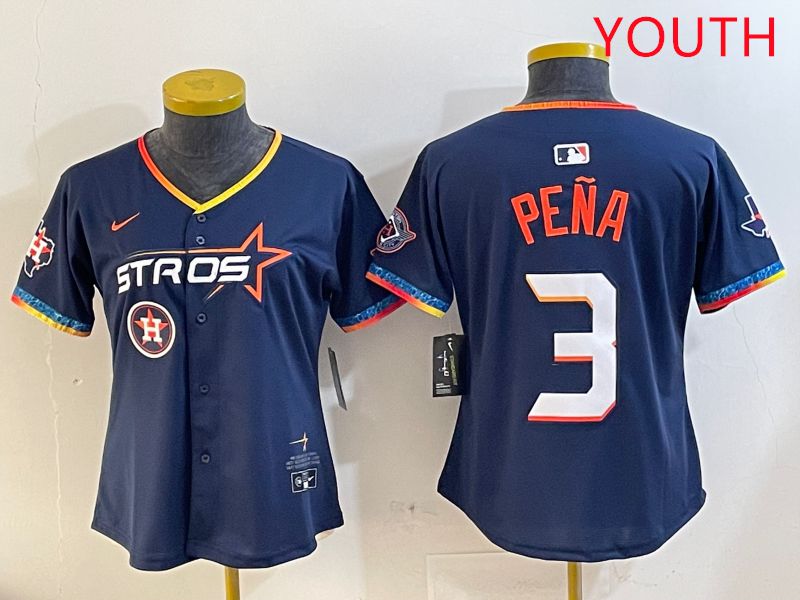 Youth Houston Astros #3 Pena Drak Blue Fourth generation Joint Name 2025 Nike MLB Jersey style 5